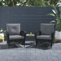 2pk Steel Woven Wicker Lounge Chairs With Cushions - Black/Gray - Room & Joy -Room & Joy GUEST 048a019f c258 49f0 9042 0fd53e4f0d12