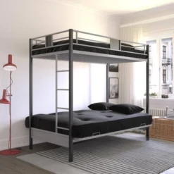 Twin Over Futon Maxence Metal Bunk Bed Silver/Black - Room & Joy -Room & Joy GUEST 134bebff c5c1 488e 8a84 6d1155dd076d