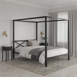 Dax Metal Canopy Bed Black - Room & Joy