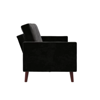 Jayce Mid-Century Modern Coil Futon Black Velvet - Room & Joy 8 Jayce Mid-Century Modern Coil Futon Black Velvet - Room & Joy - Image 6