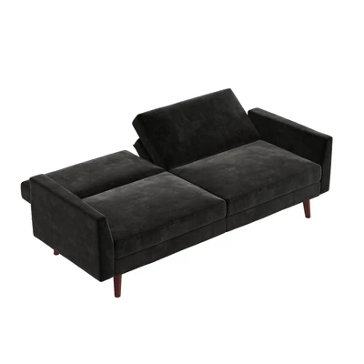 Jayce Mid-Century Modern Coil Futon Black Velvet - Room & Joy 5 Jayce Mid-Century Modern Coil Futon Black Velvet - Room & Joy - Image 3