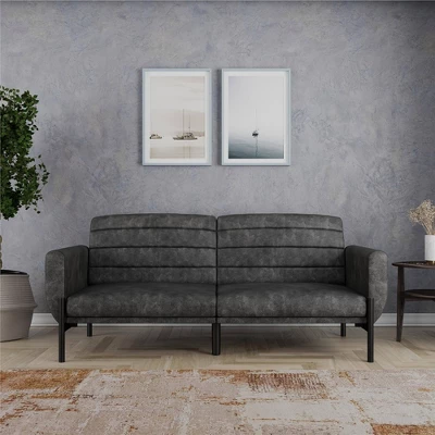 Ash Futon Distressed Faux Leather - Room & Joy 4 Ash Futon Distressed Faux Leather - Room & Joy - Image 2