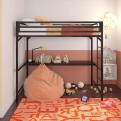 Room & Joy 38 Twin Max Metal Loft Bed With Desk Black - Room & Joy