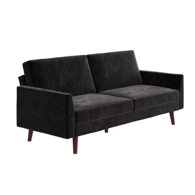 Jayce Mid-Century Modern Coil Futon Black Velvet - Room & Joy 4 Jayce Mid-Century Modern Coil Futon Black Velvet - Room & Joy - Image 2
