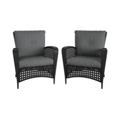 Room & Joy 20 2pk Steel Woven Wicker Lounge Chairs With Cushions - Black/Gray - Room & Joy
