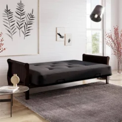 Full Chester Wood Arm Futon Frame With 8" Polyester Mattress - Room & Joy -Room & Joy GUEST 4e6b80f6 bf25 409f 9bdf d1b19860319a