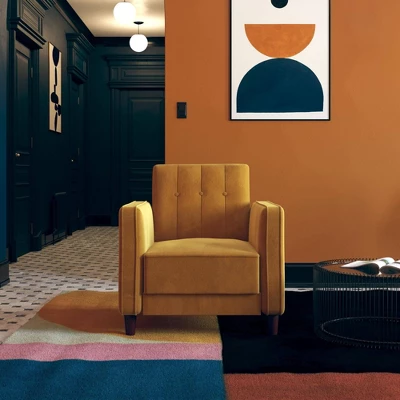 Isabella Tufted Accent Chair Mustard Yellow Velvet - Room & Joy 4 Isabella Tufted Accent Chair Mustard Yellow Velvet - Room & Joy - Image 2