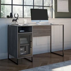 Pacer Single Pedestal Computer Desk Gray Oak - Room & Joy -Room & Joy GUEST 7687e005 0811 498d a256 b28ed3df9fd5