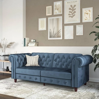 Finnley Velvet Upholstered Sofa Futon - Room & Joy 5 Finnley Velvet Upholstered Sofa Futon - Room & Joy - Image 3