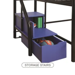 Kids' Junior Metal Loft Bed With Storage Steps And Curtain Set Black/Blue - Room & Joy -Room & Joy GUEST 9ecb06b1 ec5f 4a4e 9147 8f06802eb542