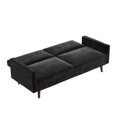 Jayce Mid-Century Modern Coil Futon Black Velvet - Room & Joy 7 Jayce Mid-Century Modern Coil Futon Black Velvet - Room & Joy - Image 5