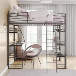 Andy Metal Loft Bed With Integrated Desk And Shelves - Room & Joy -Room & Joy GUEST ac9f8af9 f47c 40b4 bcd6 b5fba08a8728
