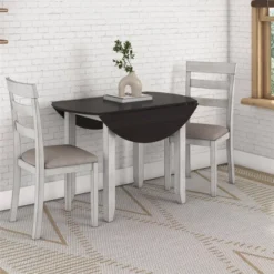 3pc Jacy Drop Leaf Round Dining Table And Chair Set Brown/Oyster - Room & Joy -Room & Joy GUEST ad95c264 7d78 4a65 a837 3d00111739c8