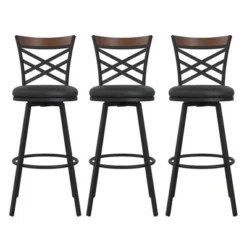 Set Of 3 Nettie Upholstered Adjustable Seat Swivel Barstools Black - Room & Joy -Room & Joy GUEST af91b8fa e276 42cd a28f dd613f7c5416