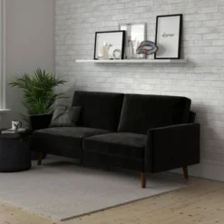 Jayce Mid-Century Modern Coil Futon Black Velvet - Room & Joy 11 Jayce Mid-Century Modern Coil Futon Black Velvet - Room & Joy -Room & Joy GUEST c79998a4 fa84 4537 a7ad 4820241d5d07