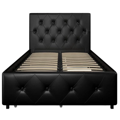 Dalia Faux Leather Upholstered Bed With Storage Black - Room & Joy 2 Dalia Faux Leather Upholstered Bed With Storage Black - Room & Joy