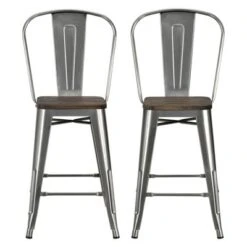 Set Of 2 24" Luxor Metal Counter Height Barstool With Wood Seat Antique Gun Metal - Room & Joy -Room & Joy GUEST e91f4a4c 1cbb 40da b366 22b55e5c8eef