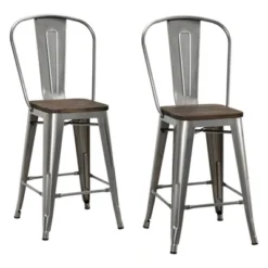 Set Of 2 24" Luxor Metal Counter Height Barstool With Wood Seat Antique Gun Metal - Room & Joy -Room & Joy GUEST f0b98629 1406 447d a5ba 00da0391f56b