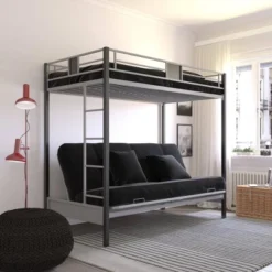 Twin Over Futon Maxence Metal Bunk Bed Silver/Black - Room & Joy -Room & Joy GUEST fab434ac 1369 495c 8756 9658fb0c7c60